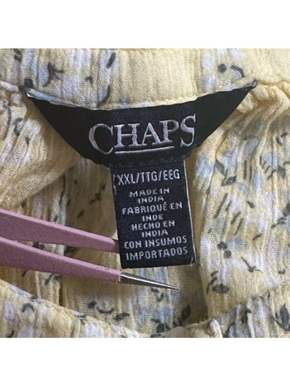 Chaps Yellow Floral Womens 3/4 Sleeve Button Up Top XXL 100% Cotton Boho Peasant - Picture 4 of 11